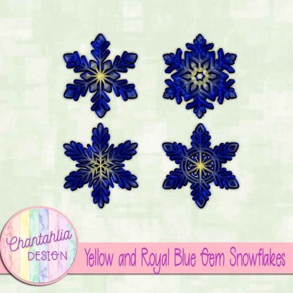 Free yellow and royal blue gem snowflakes