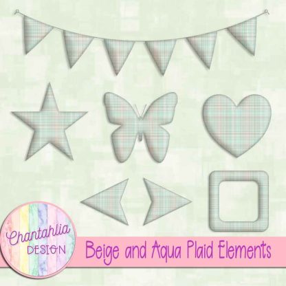 Free beige and aqua plaid elements