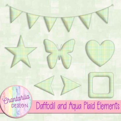 Free daffodil and aqua plaid elements