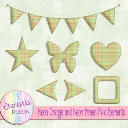 Free neon orange and neon green plaid elements