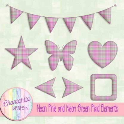 Free neon pink and neon green plaid elements