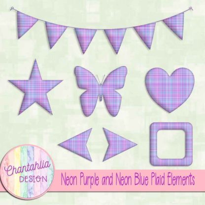 Free neon purple and neon blue plaid elements
