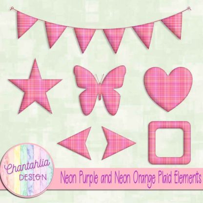 Free neon purple and neon orange plaid elements