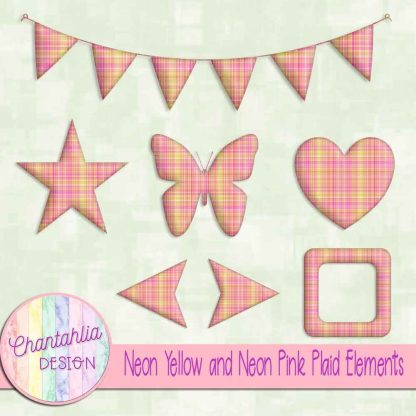 Free neon yellow and neon pink plaid elements