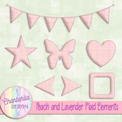 Free peach and lavender plaid elements
