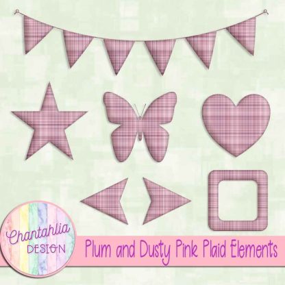 Free plum and dusty pink plaid elements