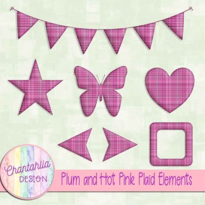 Free plum and hot pink plaid elements