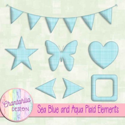 Free sea blue and aqua plaid elements