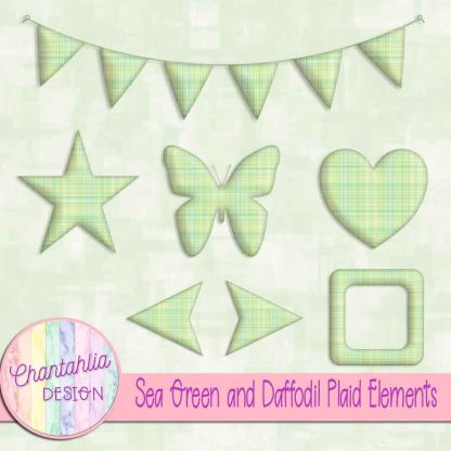 Free sea green and daffodil plaid elements