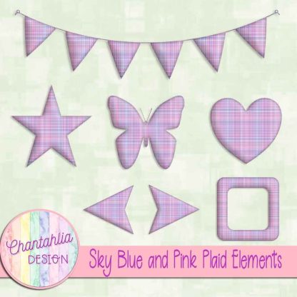 Free sky blue and pink plaid elements