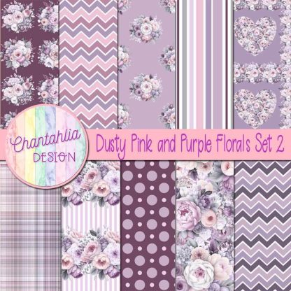 Free digital papers in a Dusty Pink and Purple Florals theme