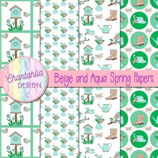 Free beige and aqua Spring digital papers