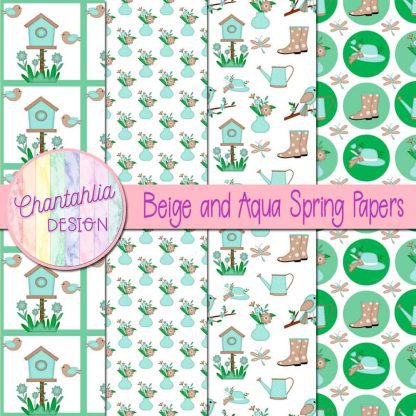 Free beige and aqua Spring digital papers