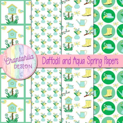 Free daffodil and aqua Spring digital papers