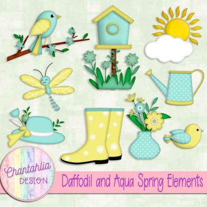 Free daffodil and aqua Spring elements