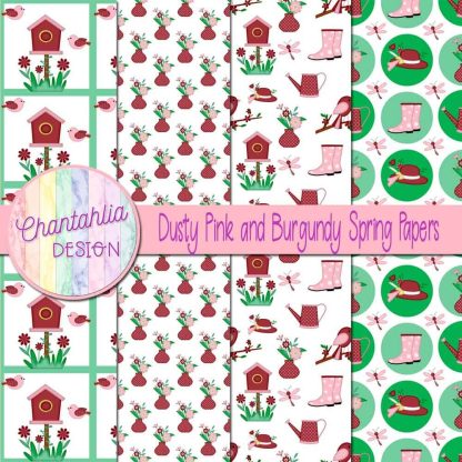 Free dusty pink and burgundy Spring digital papers
