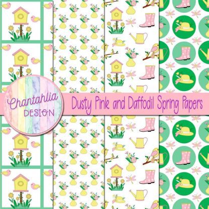 Free dusty pink and daffodil Spring digital papers