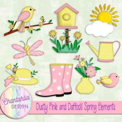 Free dusty pink and daffodil Spring elements