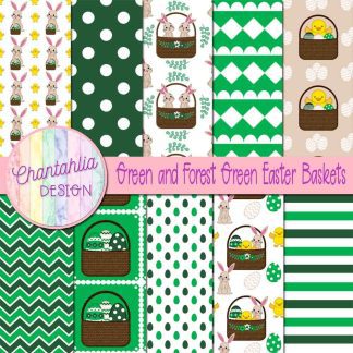 Free green and forest green Easter baskets digital papers