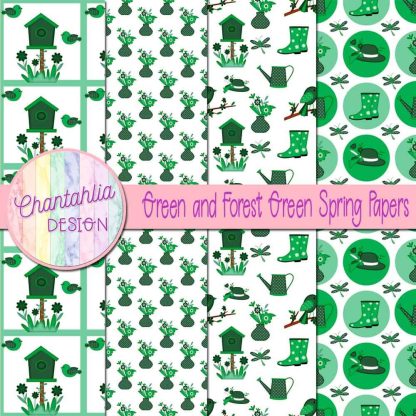 Free green and forest green Spring digital papers