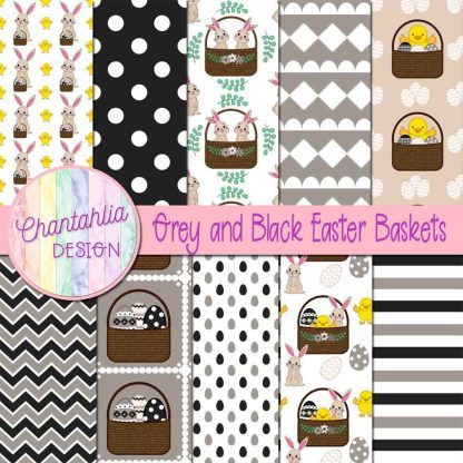 Free grey and black Easter baskets digital papers
