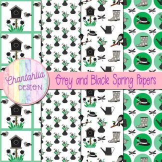 Free grey and black Spring digital papers
