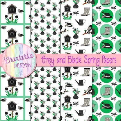 Free grey and black Spring digital papers