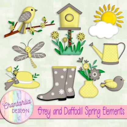 Free grey and daffodil Spring elements