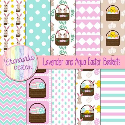Free lavender and aqua Easter baskets digital papers