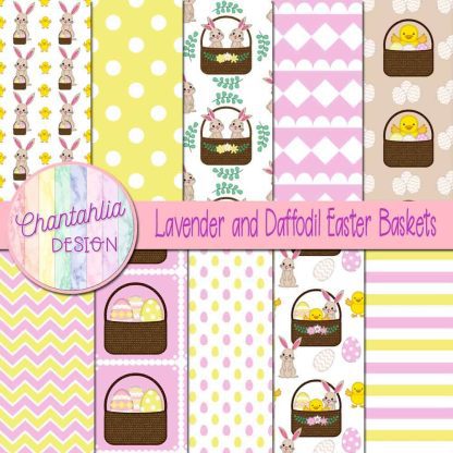 Free lavender and daffodil Easter baskets digital papers