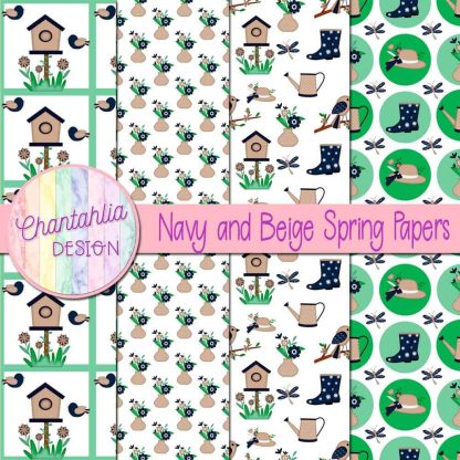 Free navy and beige Spring digital papers