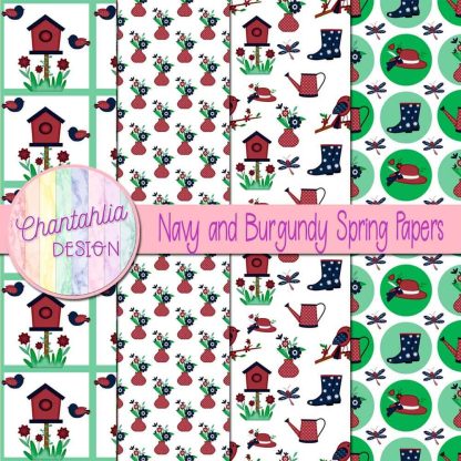 Free navy and burgundy Spring digital papers