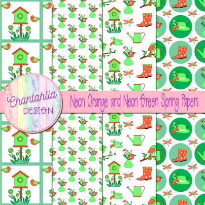 Free neon orange and neon green Spring digital papers
