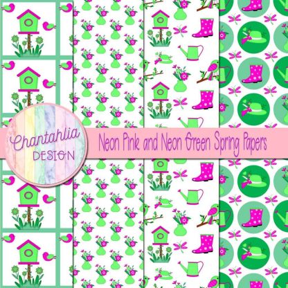 Free neon pink and neon green Spring digital papers