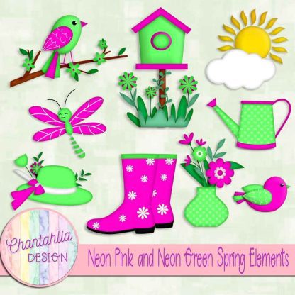 Free neon pink and neon green Spring elements