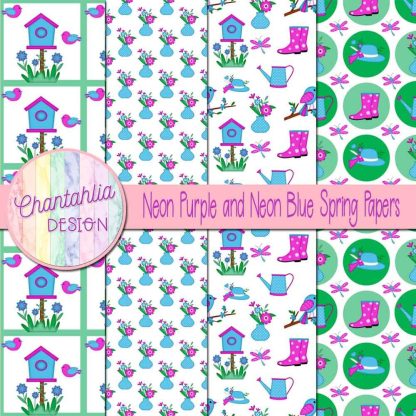 Free neon purple and neon blue Spring digital papers