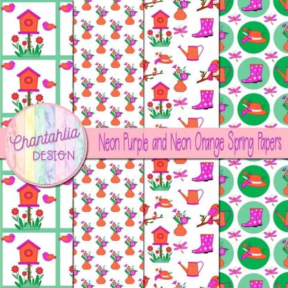 Free neon purple and neon orange Spring digital papers