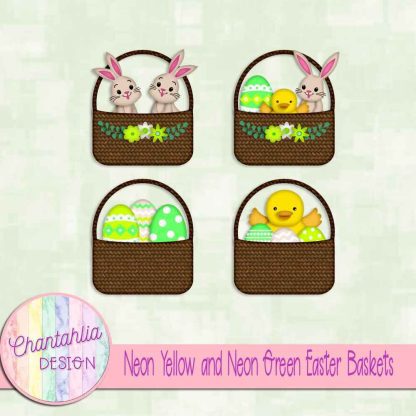 Free neon yellow and neon green Easter baskets
