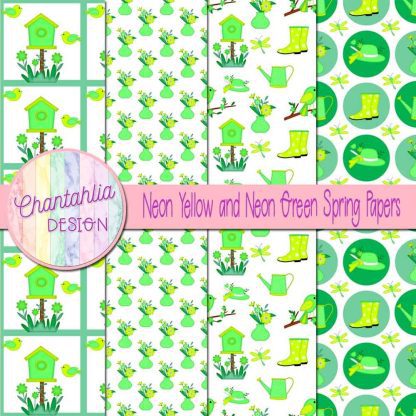 Free neon yellow and neon green Spring digital papers