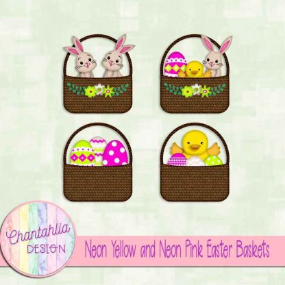 Free neon yellow and neon pink Easter baskets