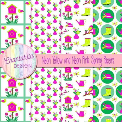 Free neon yellow and neon pink Spring digital papers