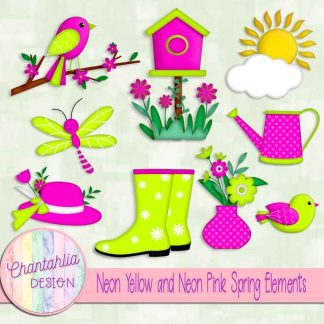 Free neon yellow and neon pink Spring elements