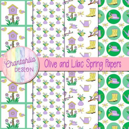Free olive and lilac Spring digital papers