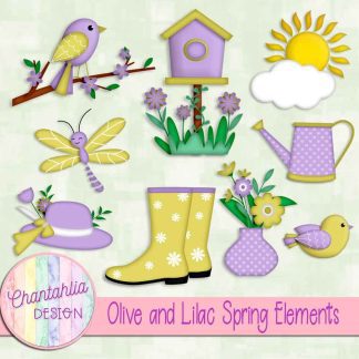 Free olive and lilac Spring elements