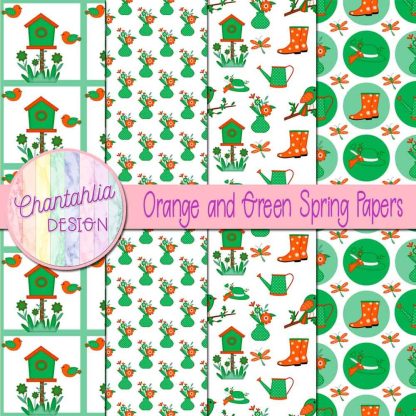 Free orange and green Spring digital papers
