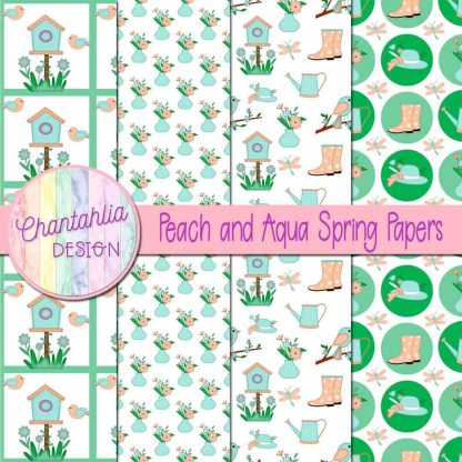 Free peach and aqua Spring digital papers