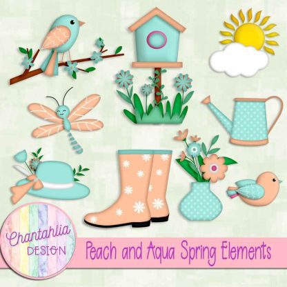 Free peach and aqua Spring elements