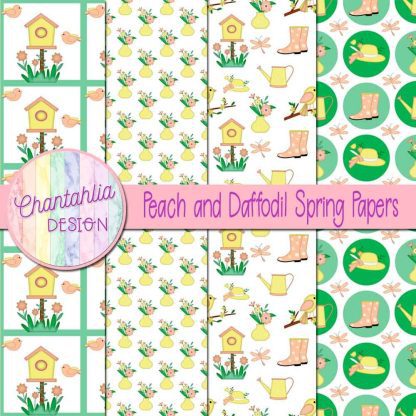 Free peach and daffodil Spring digital papers