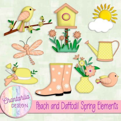 Free peach and daffodil Spring elements