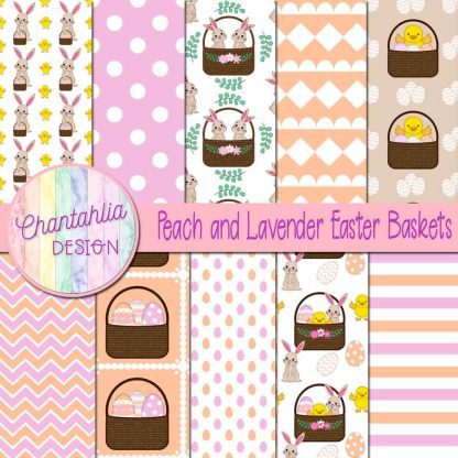 Free peach and lavender Easter baskets digital papers